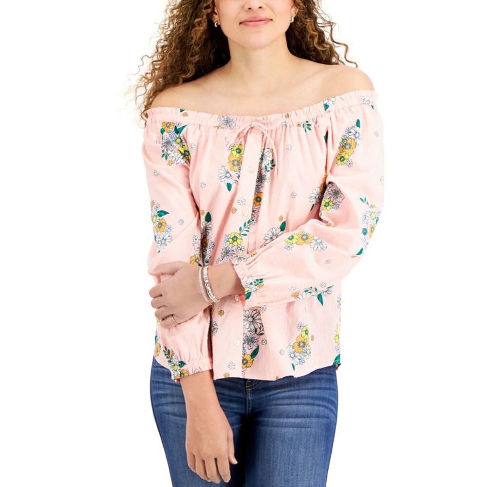 Style & Co Retro Floral Off The Shoulder Blouse